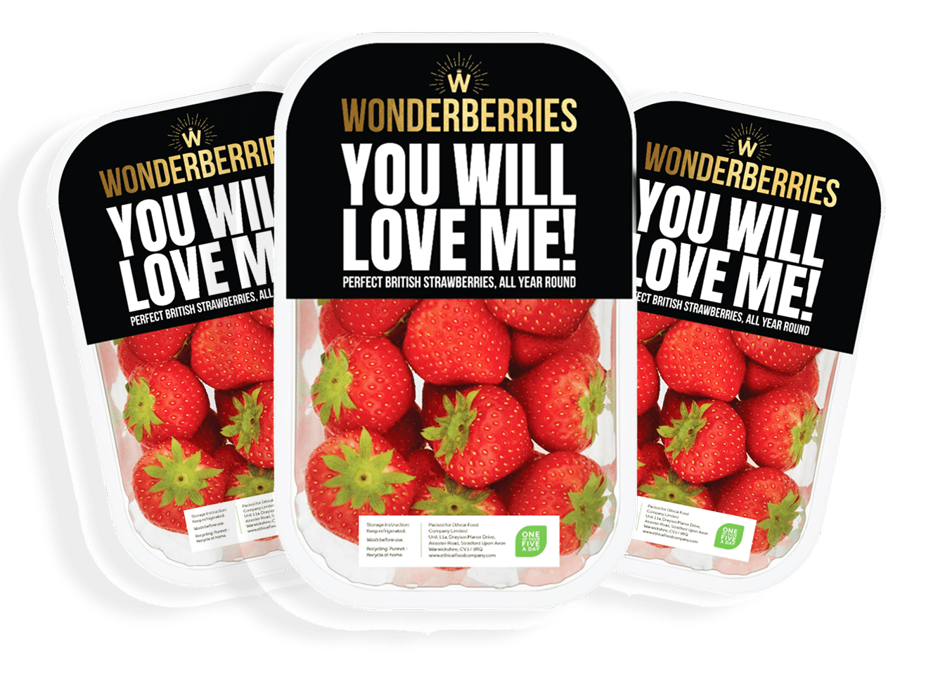 Wonderberries packaged ready to go with 3 packages of strawberries - Extraordinary Berries
